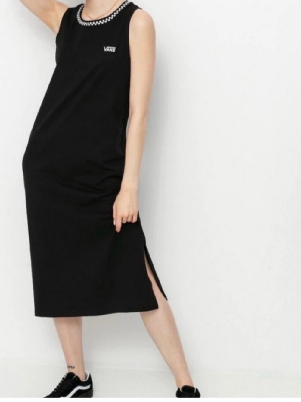 Vans Black Sleeveless Midi Dress with Checker Trim